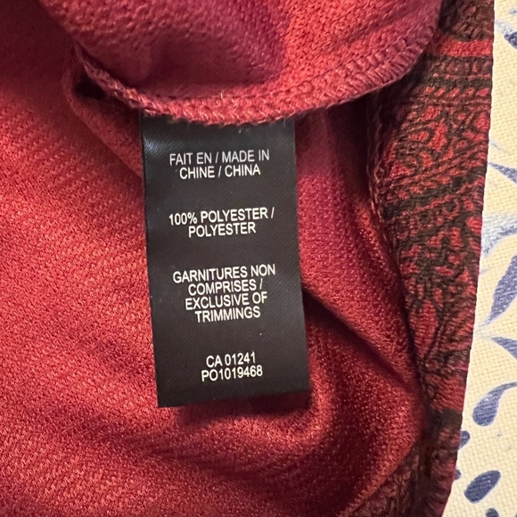 NWOT Burgundy Red Paisley Long Sleeve Dress by Icone Par Simons Size Large - Picture 5 of 10